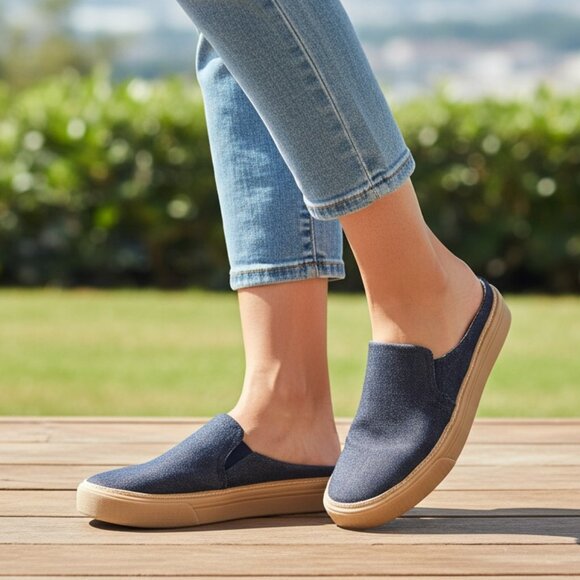 TOMS Sunrise Navy Denim Mule Slides - Picture 1 of 11